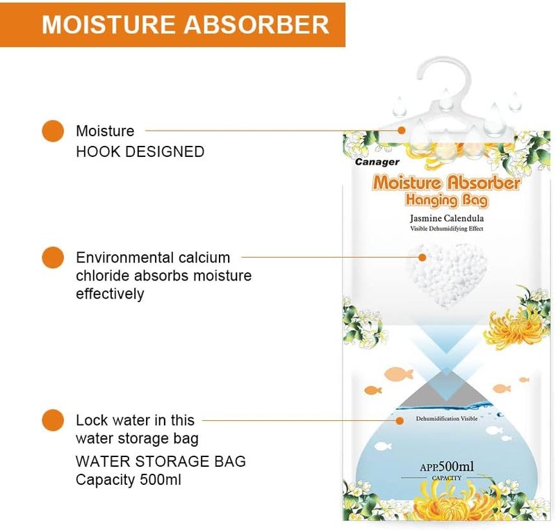 CANAGER Hanging Moisture Absorber, Jasmine Calendula Moistureproof Hanging Bag，Dehumidifier Bag (8 packs) Hanging Closet Dehumidifier Bags, Moisture Absorb 12.5 oz - Image 2